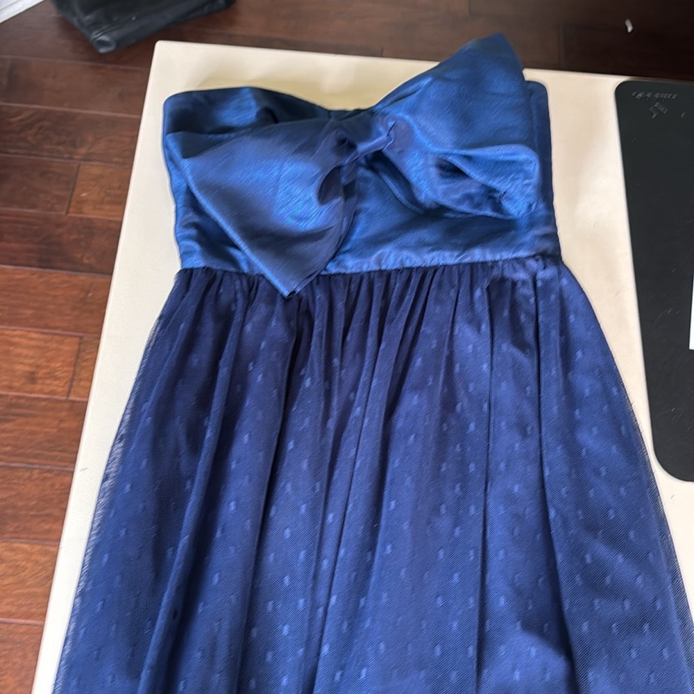 Beautiful Anthropologie blue strapless bow midi dress